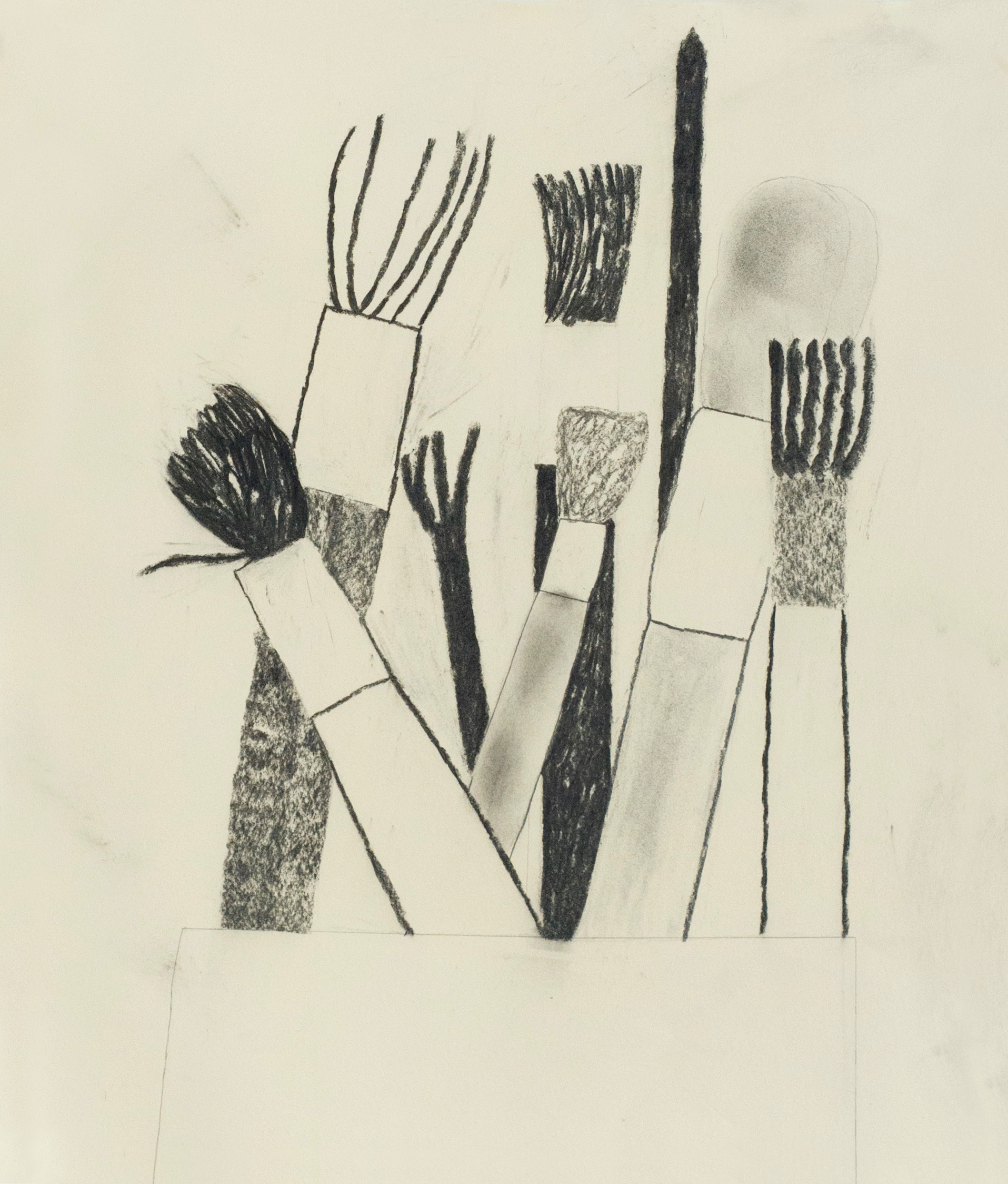 Brushes I, charcoal on paper, 47 x 55,6cm,2024, solo exhibition, drawing by Eliza Pepermans