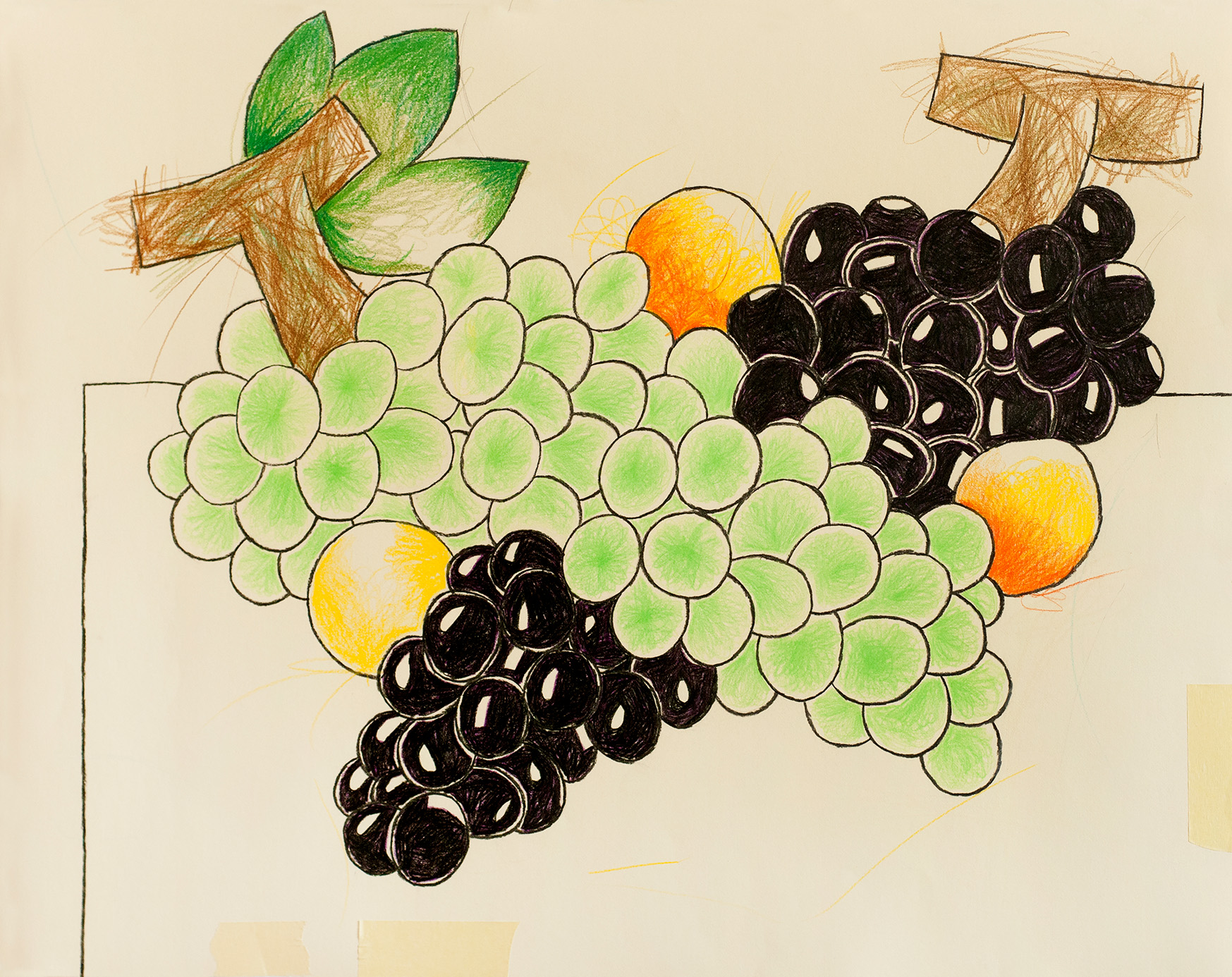 Grapes, graphite on paper, drawing by Eliza Pepermans, solo exhibition at Schönfeld Gallery, Rivoli, Brussel